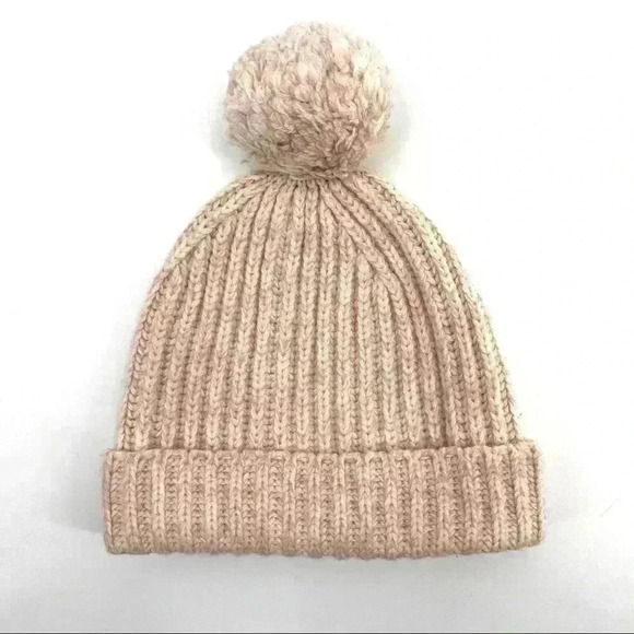 J.Crew Wool Blush Pink/White Pom Pom Beanie OS - Picture 4 of 6